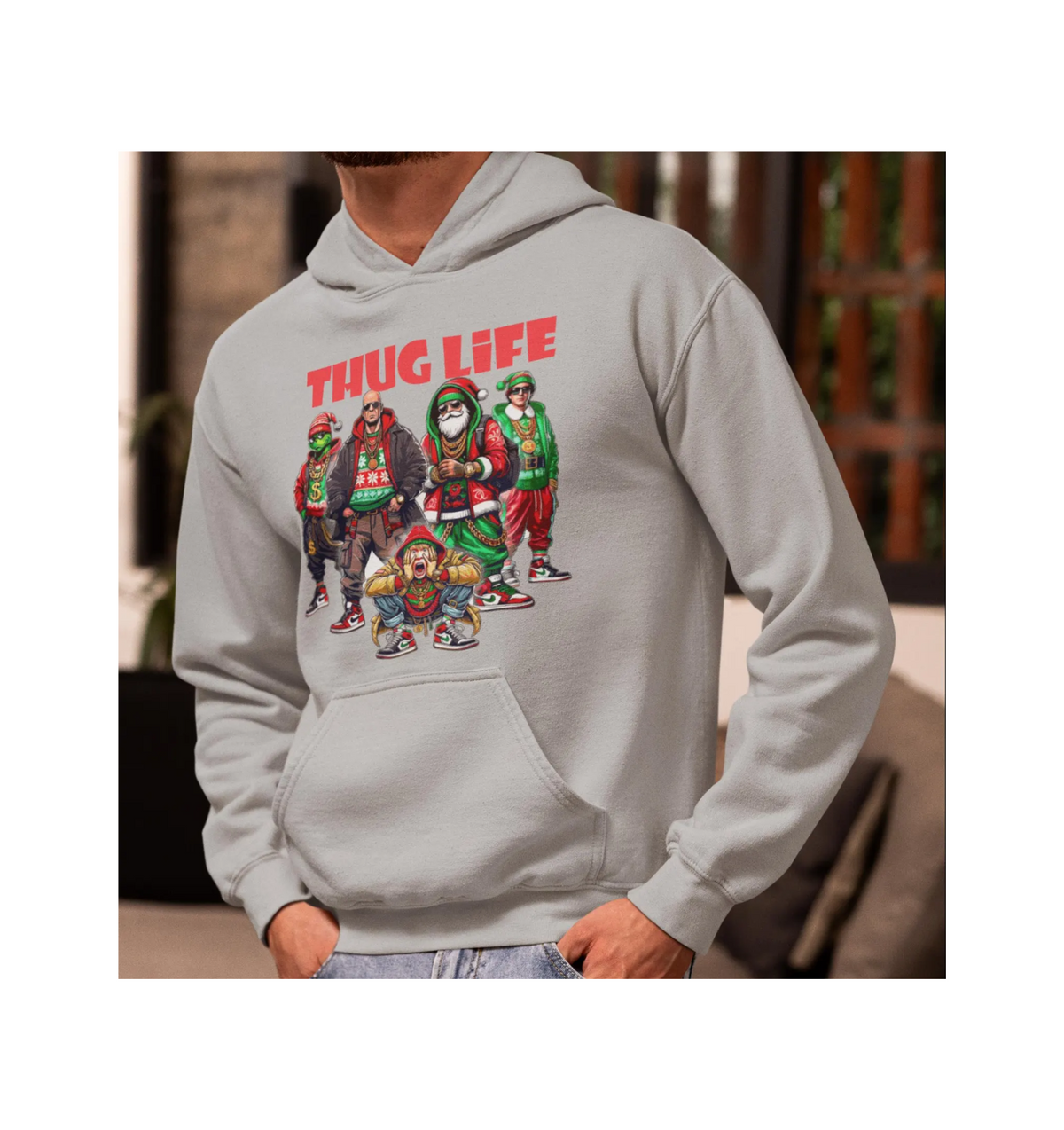 Thug Life Christmas Hoodie - Ugly Sweater Style Holiday Fun