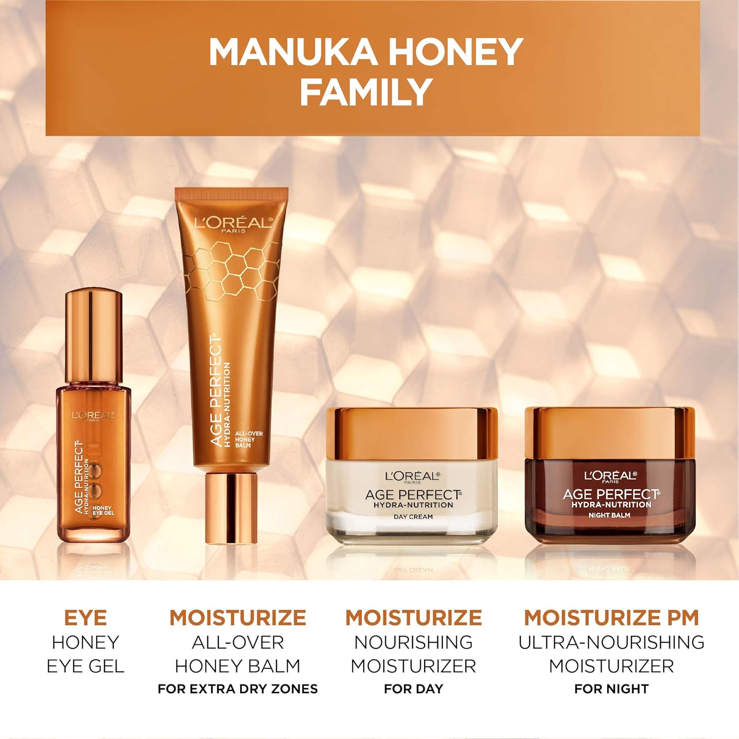 L'Oreal Paris Skincare Age Perfect Hydra Nutrition Ultra Nourishing Honey Night Balm, Face Moisturizer to Comfort, Improve Resilience on Dry Skin, Manuka Honey and Nurturing Oils, 1.7 oz.