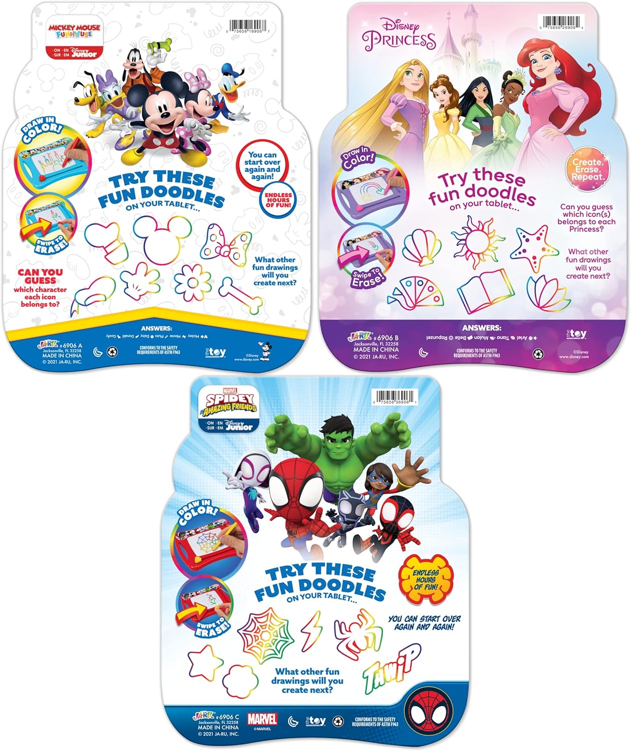 Disney & Marvel Kids Magnetic Drawing Board Set, 3-Pack Assorted