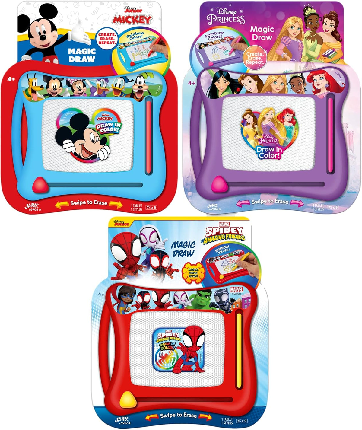 Disney & Marvel Kids Magnetic Drawing Board Set, 3-Pack Assorted