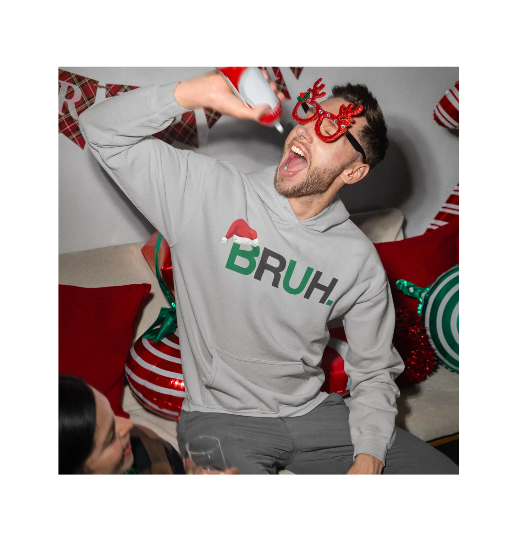 Bruh Pullover Hoodie - Funny Christmas Sweatshirt for Men & Boys