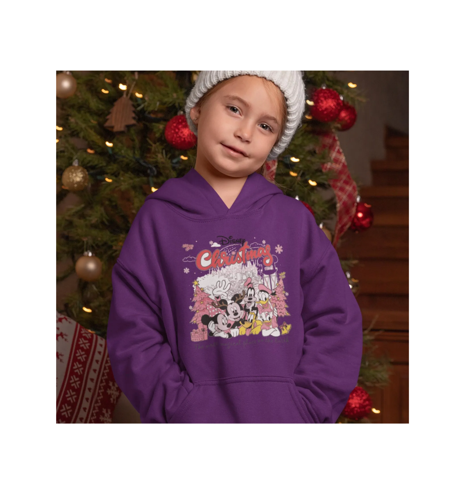 Mickey & Friends Disney Christmas Hoodie - Pink Tree