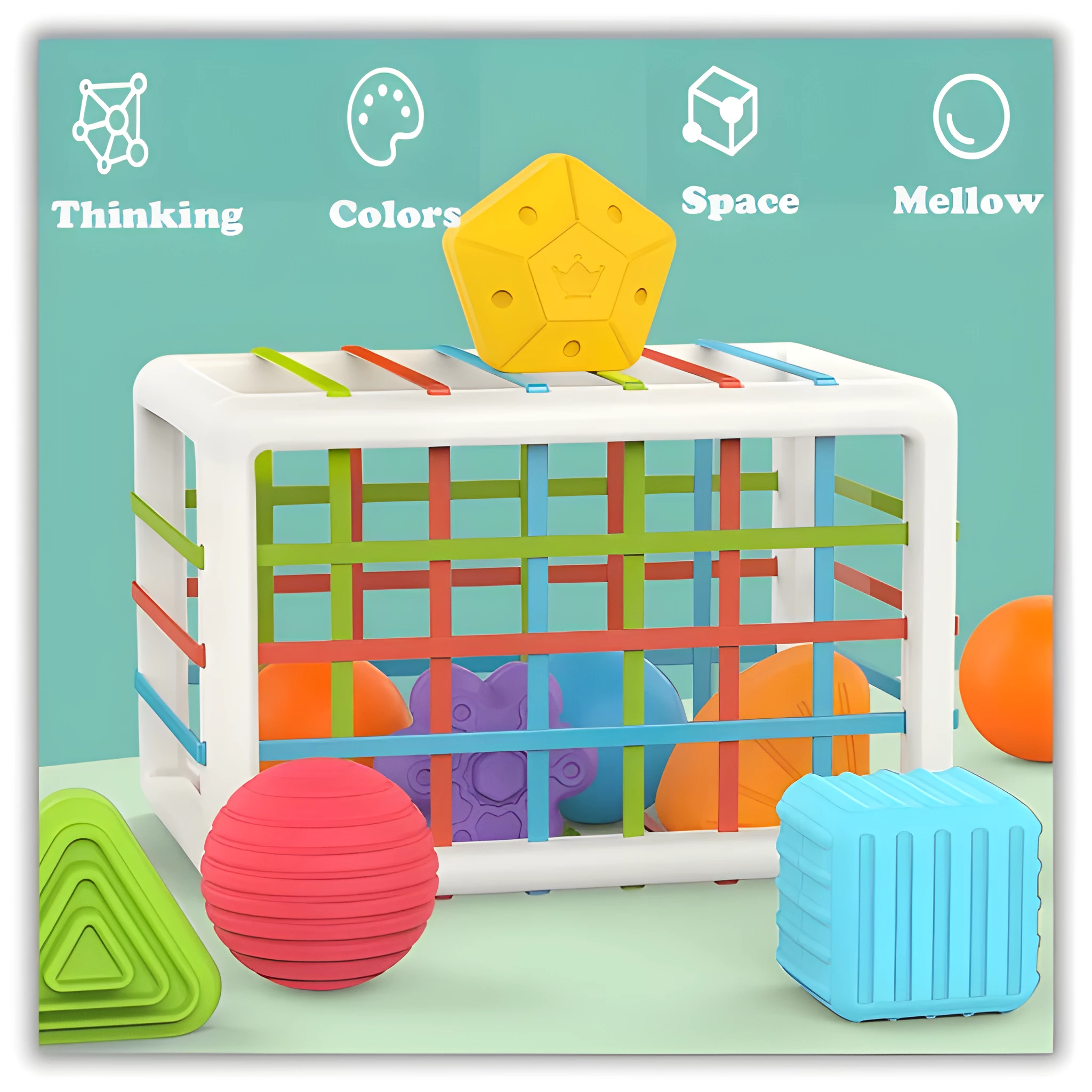 MINGKIDS Montessori Toys for 1 Year Old, Baby Sorter Toy Colorful Cube and 6 Pcs Multi-Sensory Shape, Toddler Developmental Learning Toys Birthday Gifts,Baby Toys 6-12-18 Months