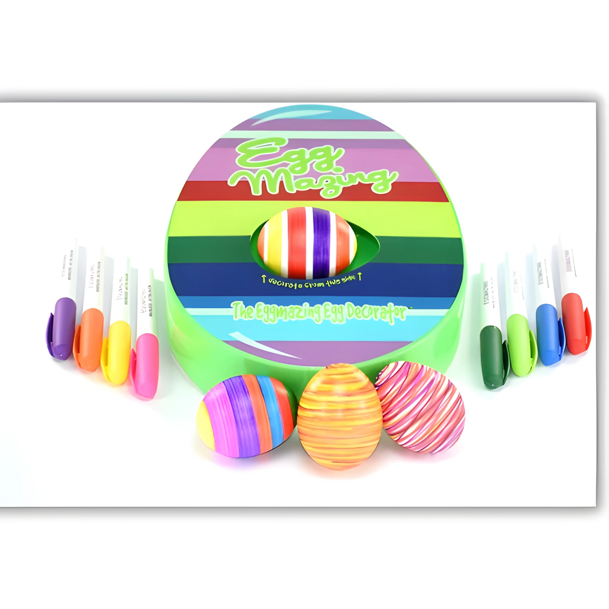 The Eggmazing Egg Decorator: Original Easter kit with spinner & 8 non-toxic markers. Quick drying, arts & crafts set.