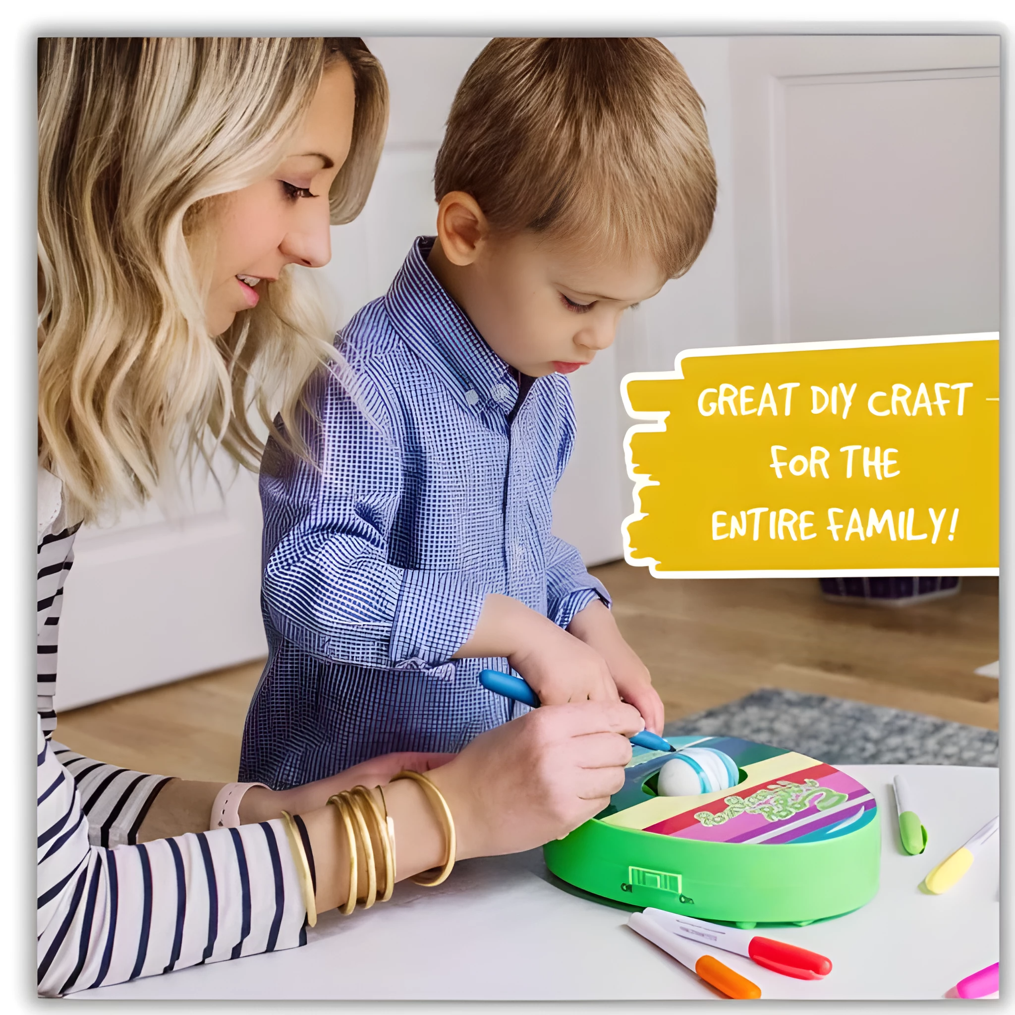 The Eggmazing Egg Decorator: Original Easter kit with spinner & 8 non-toxic markers. Quick drying, arts & crafts set.