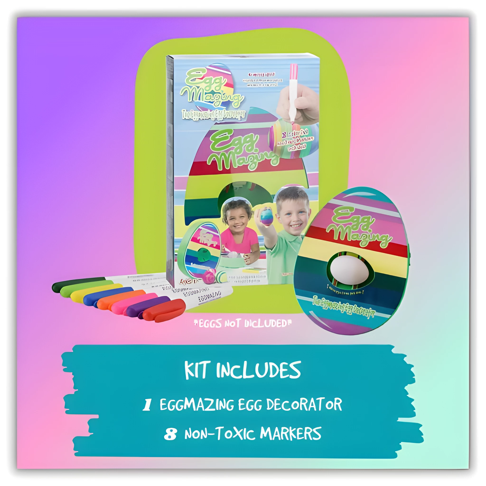 The Eggmazing Egg Decorator: Original Easter kit with spinner & 8 non-toxic markers. Quick drying, arts & crafts set.