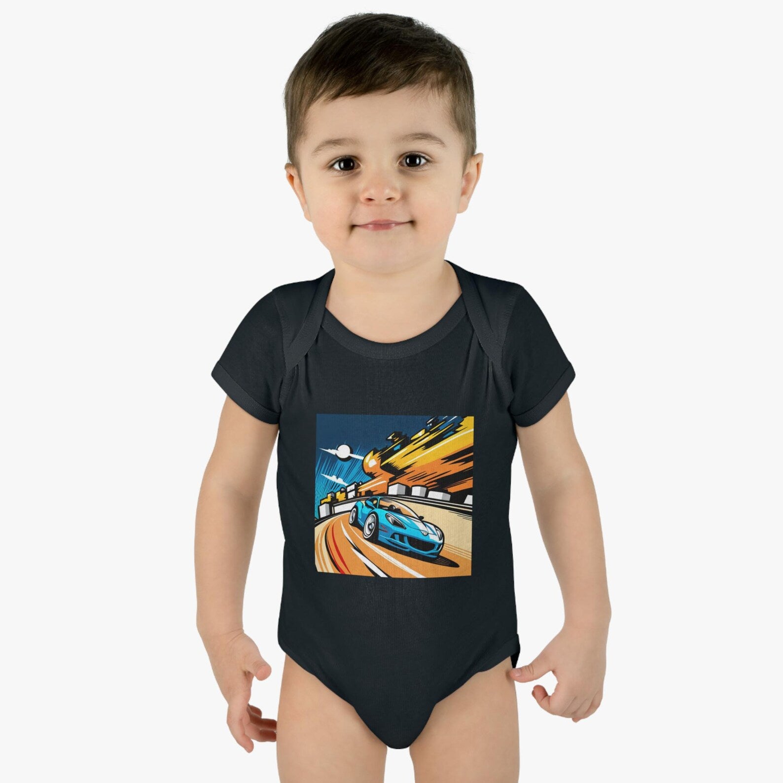 Cute Race Car Infant Bodysuit - Soft and Cozy Rib Fabric