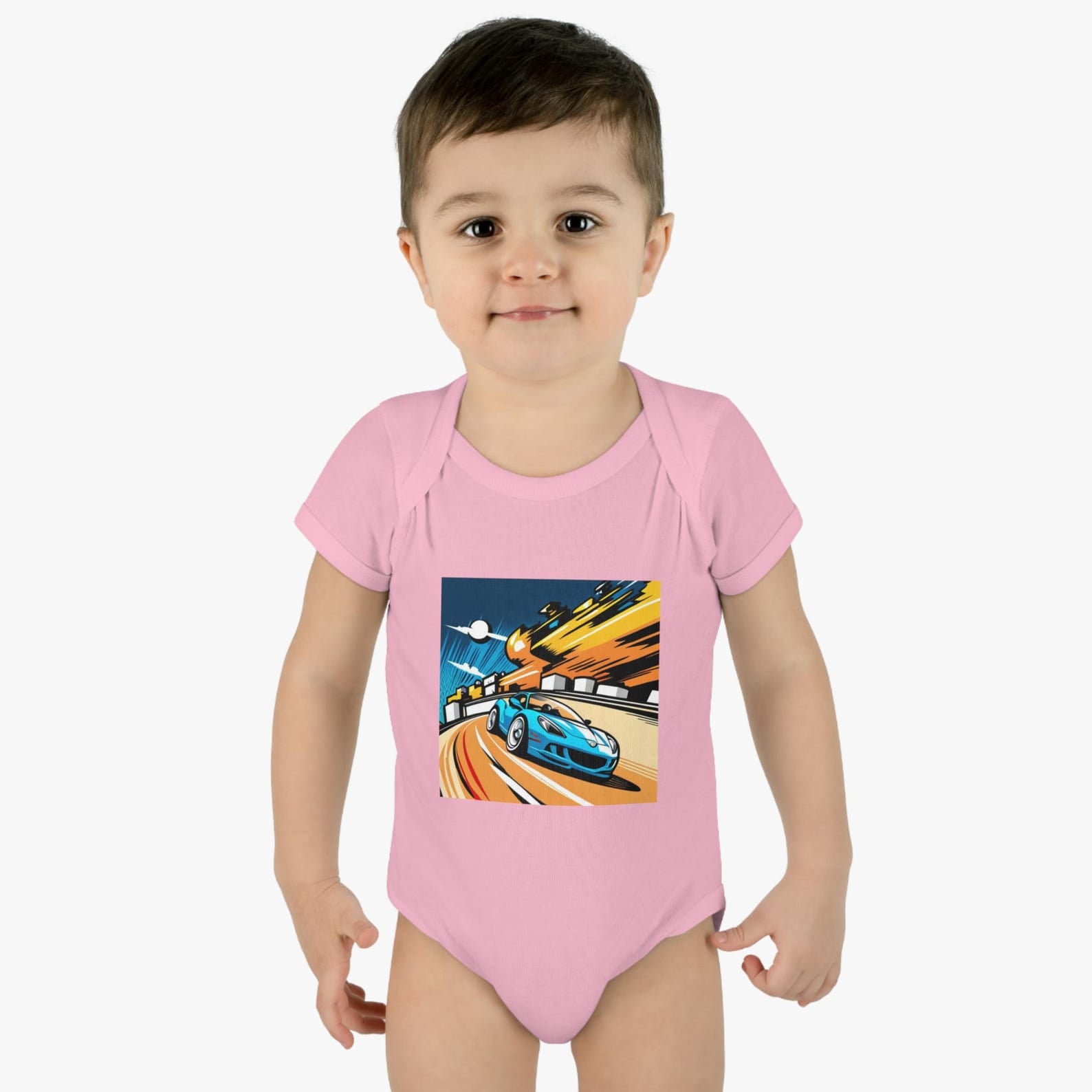 Cute Race Car Infant Bodysuit - Soft and Cozy Rib Fabric