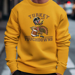 Touchdowns Turkey Crewneck - Thanksgiving Football Shirt