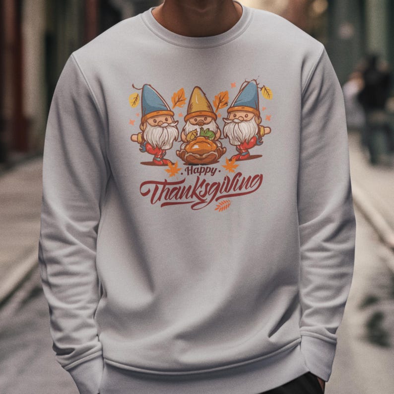 Men's Thanksgiving Crewneck Sweatshirt with Autumn Gnomes