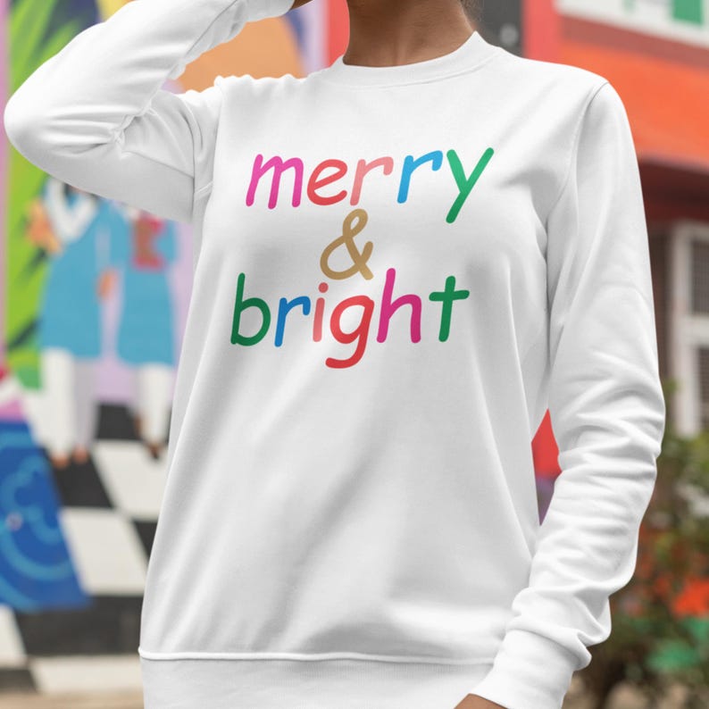 Merry & Bright Christmas Round Neck Sequin Letters Crewneck Sweatshirt For Women, Women Sweatshirts, Casual Solid Slogan Sweatshirt