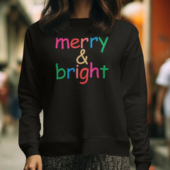 Merry & Bright Christmas Round Neck Sequin Letters Crewneck Sweatshirt For Women, Women Sweatshirts, Casual Solid Slogan Sweatshirt