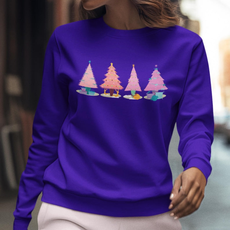 Pink Tree Christmas Crewneck Sweatshirt, Christmas Tree Sweatshirt, Christmas Sweatshirt, Holiday Sweatshirt for Women, Winter Sweatshirt