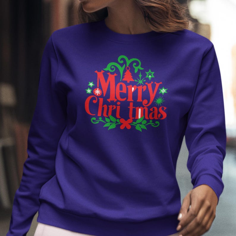 Merry Christmas Crewneck Sweatshirts for Women, Glitter Patch Merry Letter Sweatshirts, Chenille Patch Oversized Sweatshirts