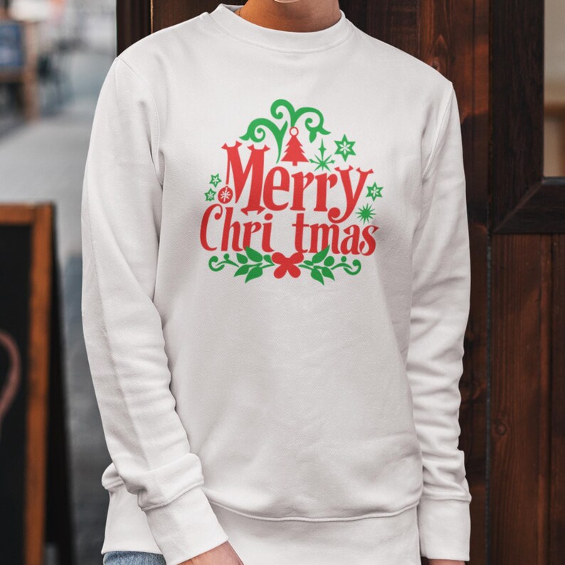 Merry Christmas Crewneck Sweatshirts for Women, Glitter Patch Merry Letter Sweatshirts, Chenille Patch Oversized Sweatshirts