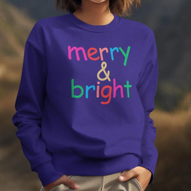 Merry & Bright Christmas Round Neck Sequin Letters Crewneck Sweatshirt For Women, Women Sweatshirts, Casual Solid Slogan Sweatshirt