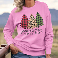 Merry Christmas Crewneck Sweatshirt for Women, Plaid Christmas Holiday Long Sleeve Christmas Tree Sweatshirt, Sweatshirt for Women and Girls