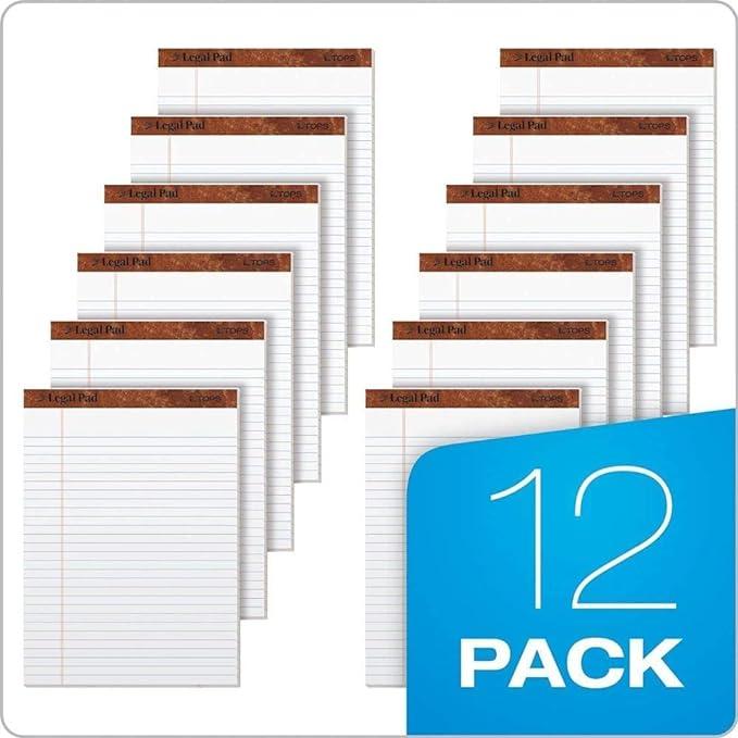 TOPS 8.5 x 11 Legal Pads, 12 Pack, The Legal Pad Brand, Wide Ruled, White Paper, 50 Sheets Per Writing Pad, Made in the USA (7533) - UPro - It's All About YOU