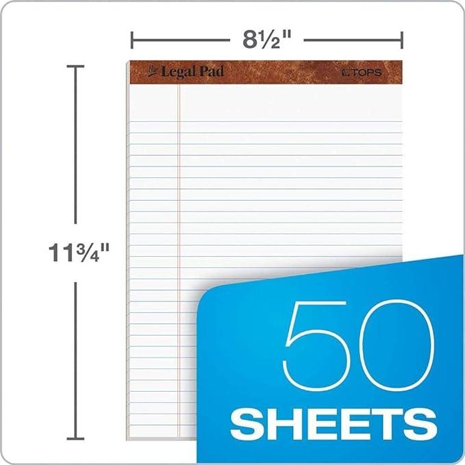 TOPS 8.5 x 11 Legal Pads, 12 Pack, The Legal Pad Brand, Wide Ruled, White Paper, 50 Sheets Per Writing Pad, Made in the USA (7533) - UPro - It's All About YOU